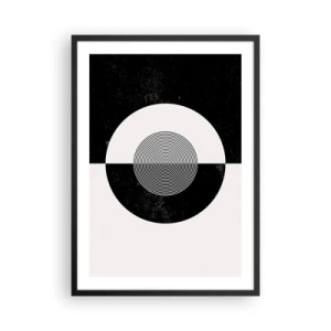 Affisch i svart ram - Geometriskt mönster i svartvitt med en koncentrisk cirkel - 50x70cm - Harmoni i svart och vitt - Modern väggdekoration för vardagsrum och sovrum ARTTOR
