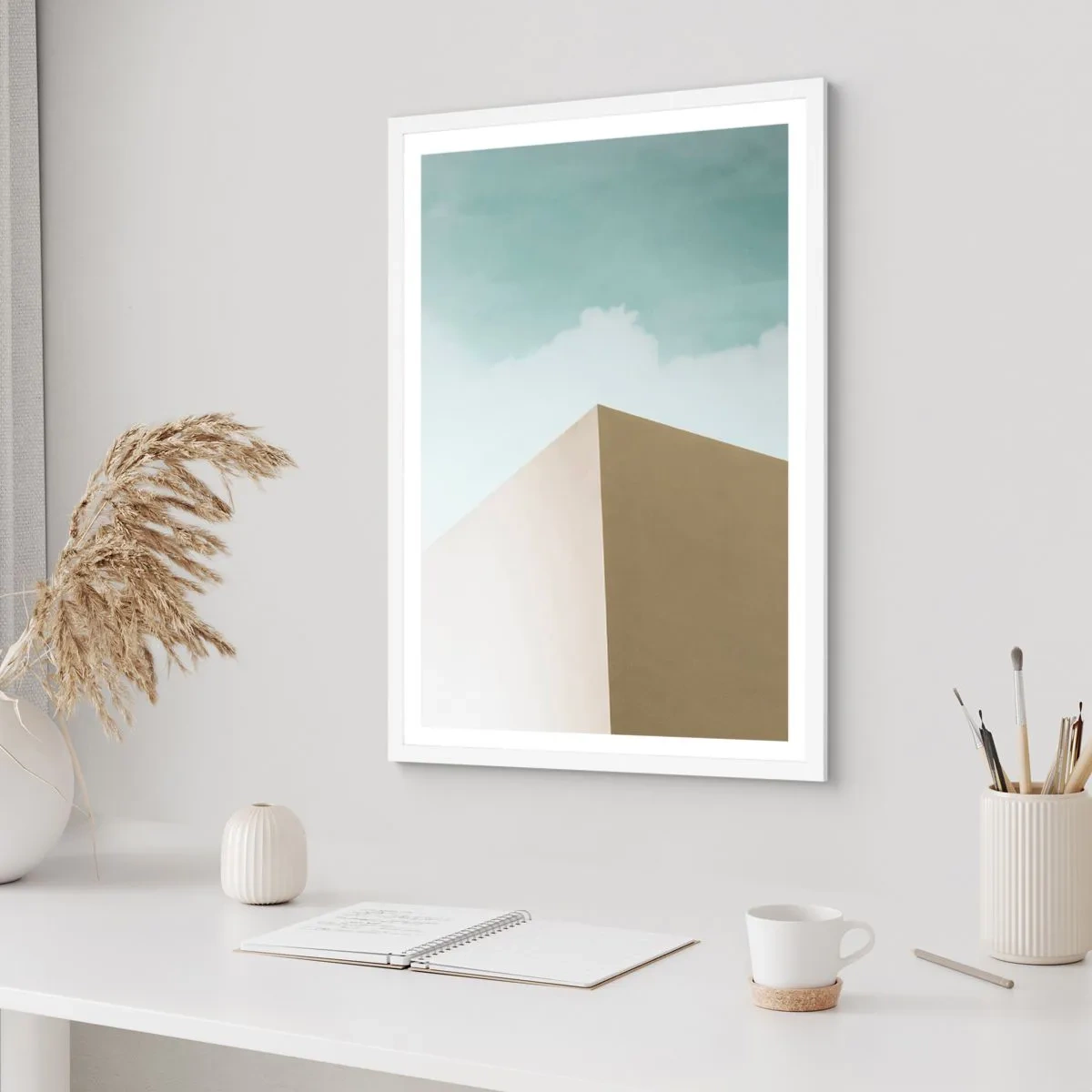 Affisch i vit ram - Geometri av en solig sommar - 50x70 cm