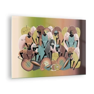 Glastavla - Bild på glas - En abstrakt illustration av figurer i nyanser av beige, grönt och rosa. - 70x50cm - Högtiden kommer - Modern väggdekoration för vardagsrum och sovrum ARTTOR