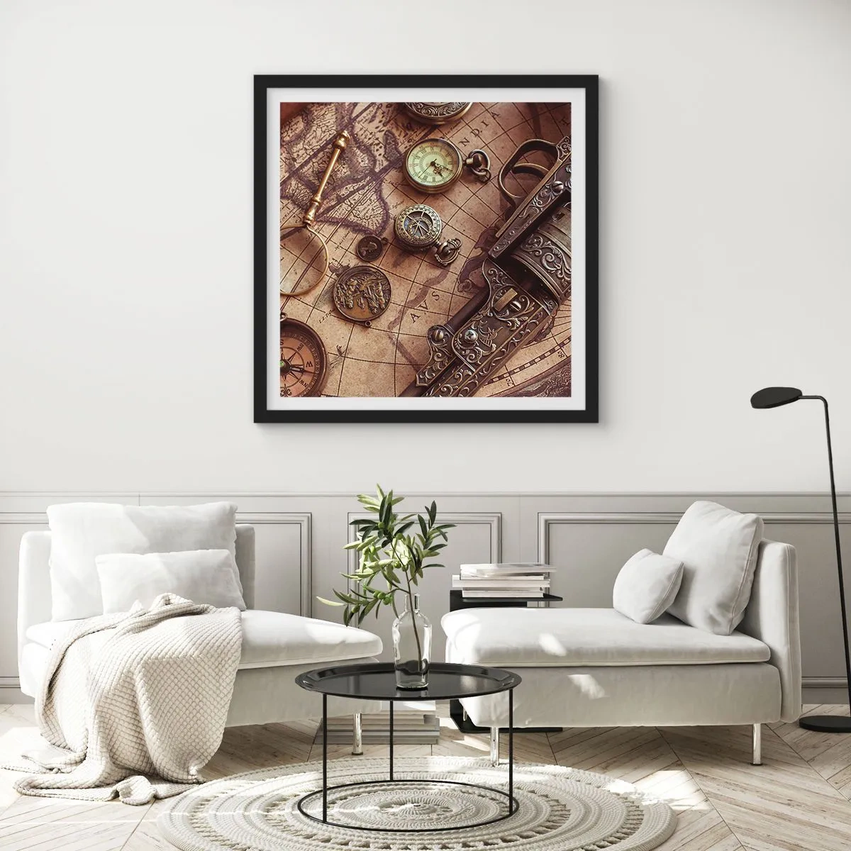 Affisch i svart ram - Äventyret kallar - 60x60 cm