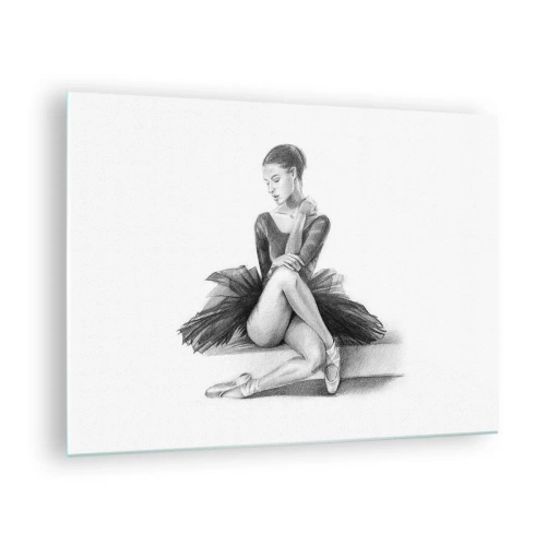 Glastavla - Bild på glas - Skiss av en ballerina i en svart klänning i en fundersam pose - 70x50cm - Förtrollad av dansen - Modern väggdekoration för vardagsrum och sovrum ARTTOR