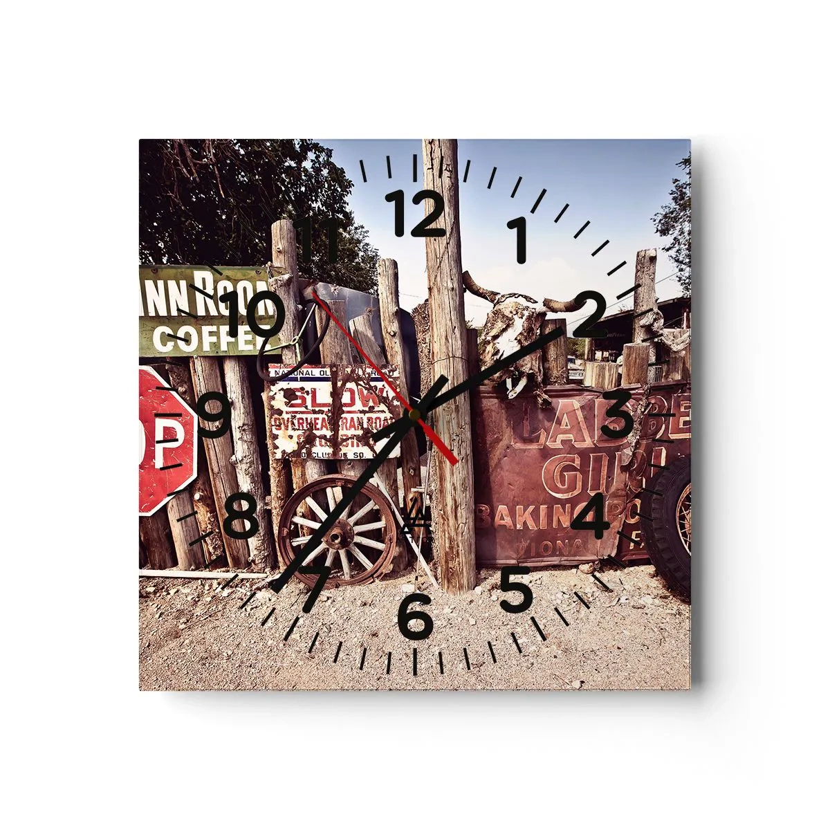 Väggklocka - Klocka på glas - Och tiden står stilla - 40x40 cm