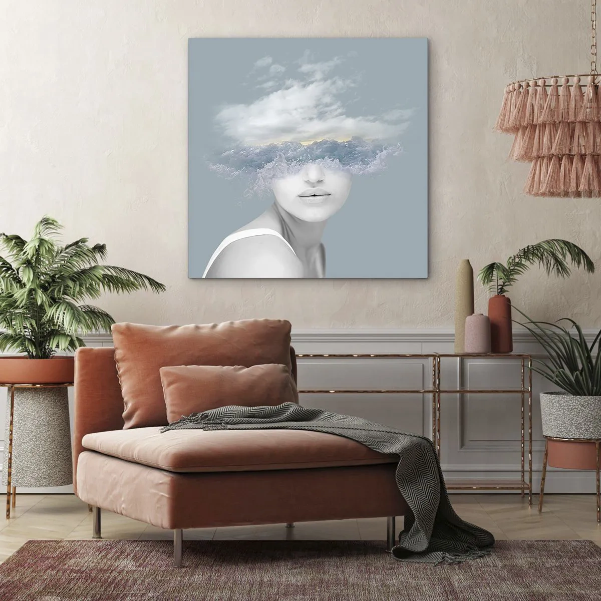 Canvastavla - Bild på duk - Med huvudet i molnen - 60x60 cm