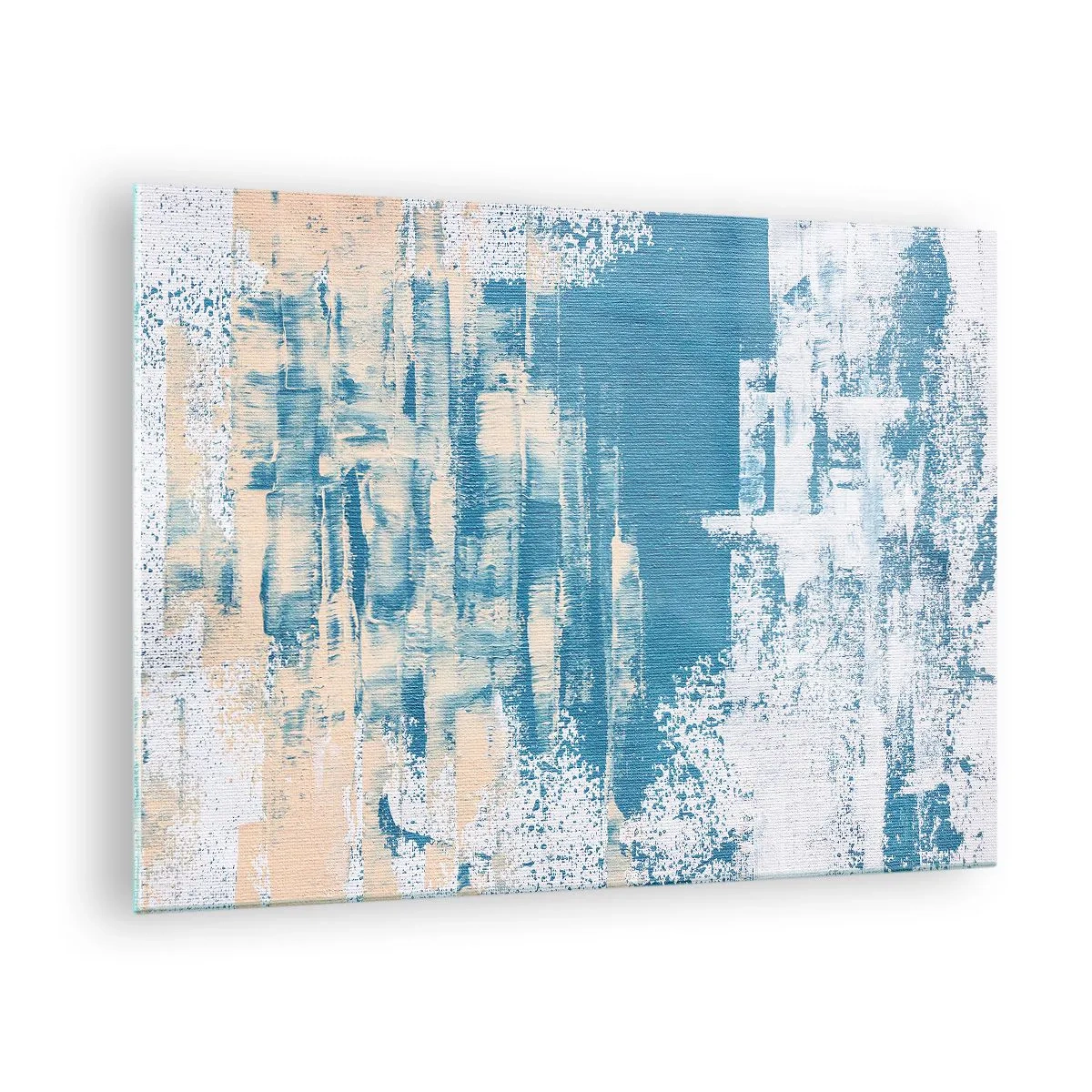 Glastavla - Bild på glas - Abstraktion i blått och beige med penselstruktur - 70x50cm - Genom istapp - Modern väggdekoration för vardagsrum och sovrum ARTTOR