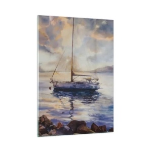 Glastavla - Bild på glas - Kväll i viken - 50x70 cm