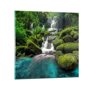 Glastavla - Bild på glas - Turkos, safir och flytande silver - 50x50 cm