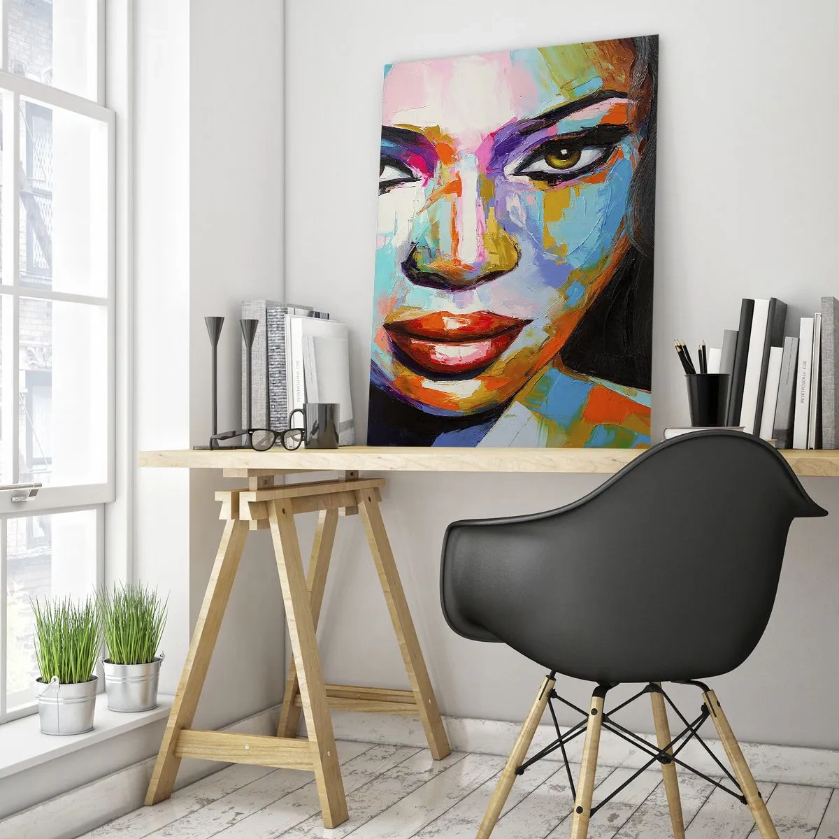 Glastavla - Bild på glas - Kan inte ta ögonen från henne - 50x70 cm