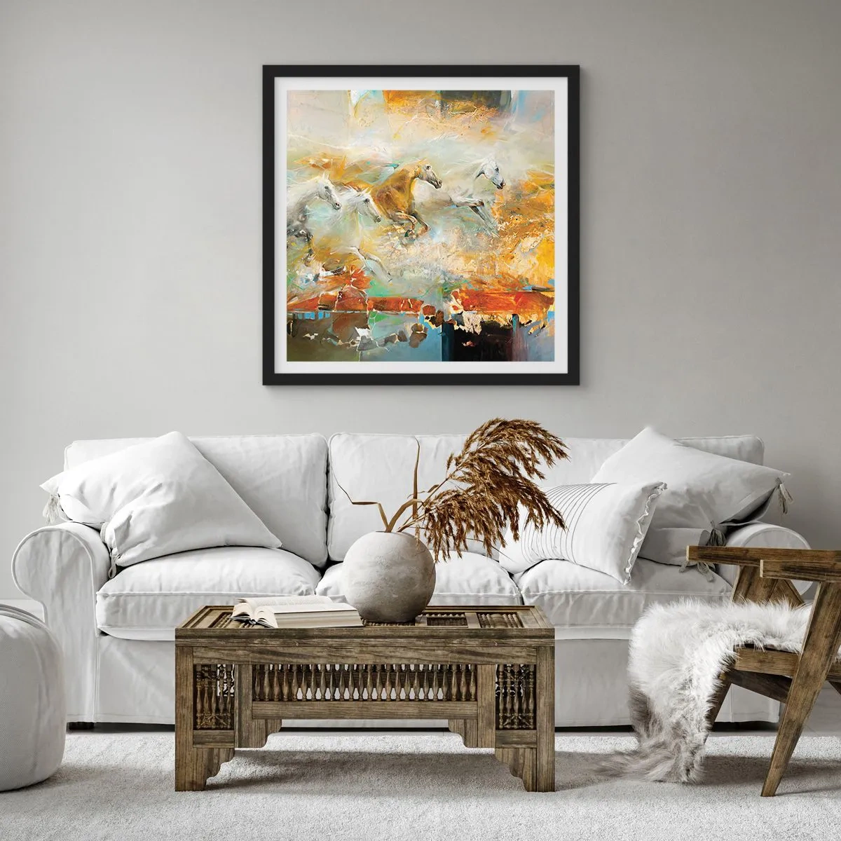 Affisch i svart ram - Galopp genom ljuset - 60x60 cm