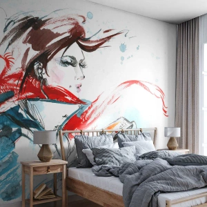 Fototapet Premium Canvas - Spel inuti mig - Kvinna, Telefon, Mode - 300x210 cm