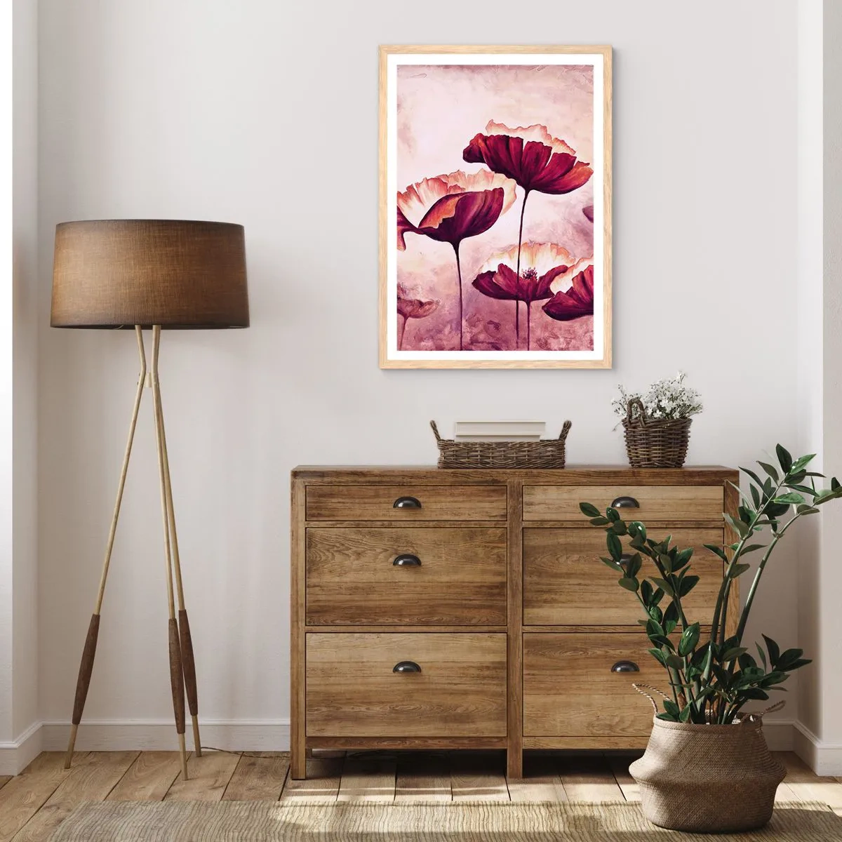 Affisch i ram av ljusek - Röd och vit flinga - 70x100 cm