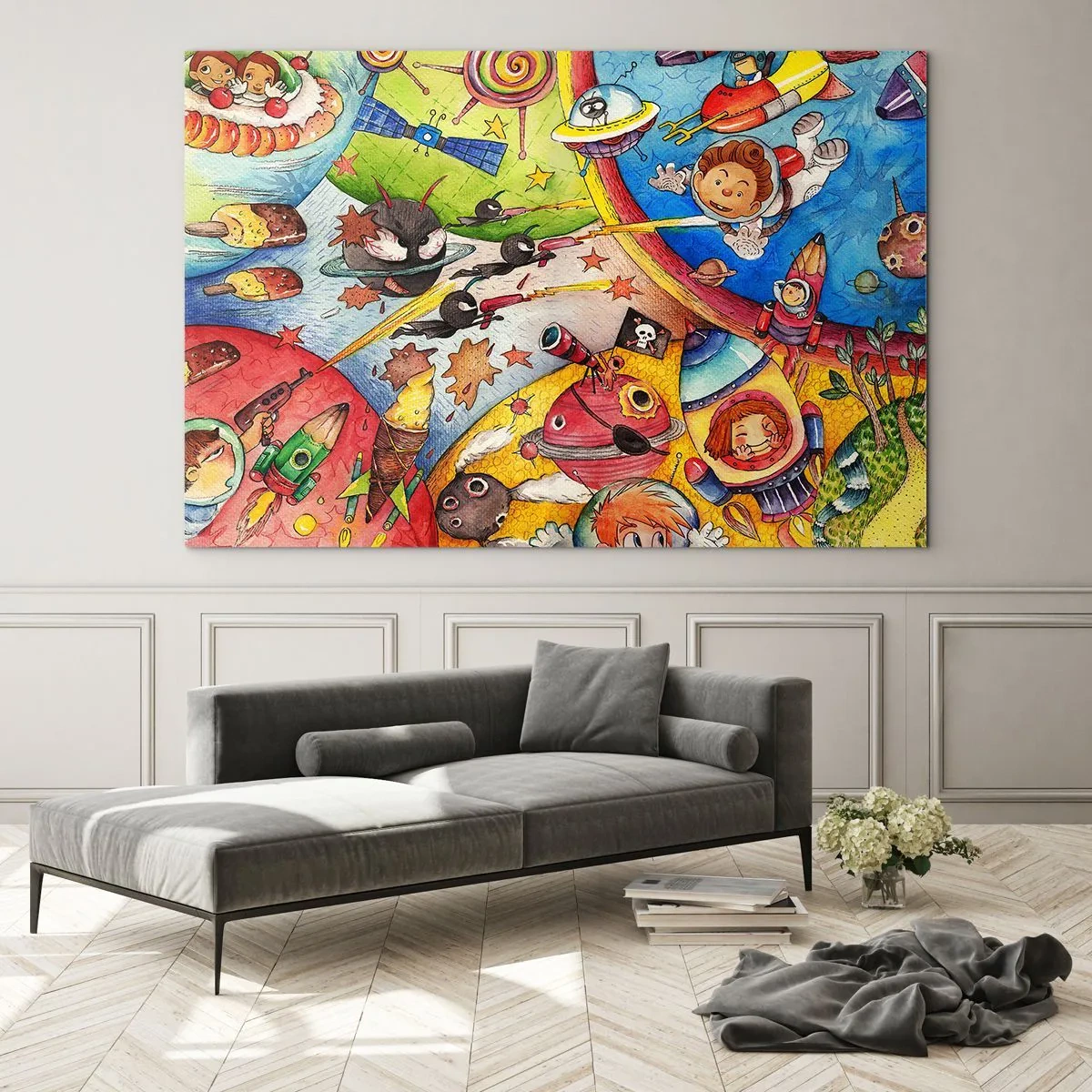 Glastavla - Bild på glas - Stora rymdäventyret - 100x70 cm