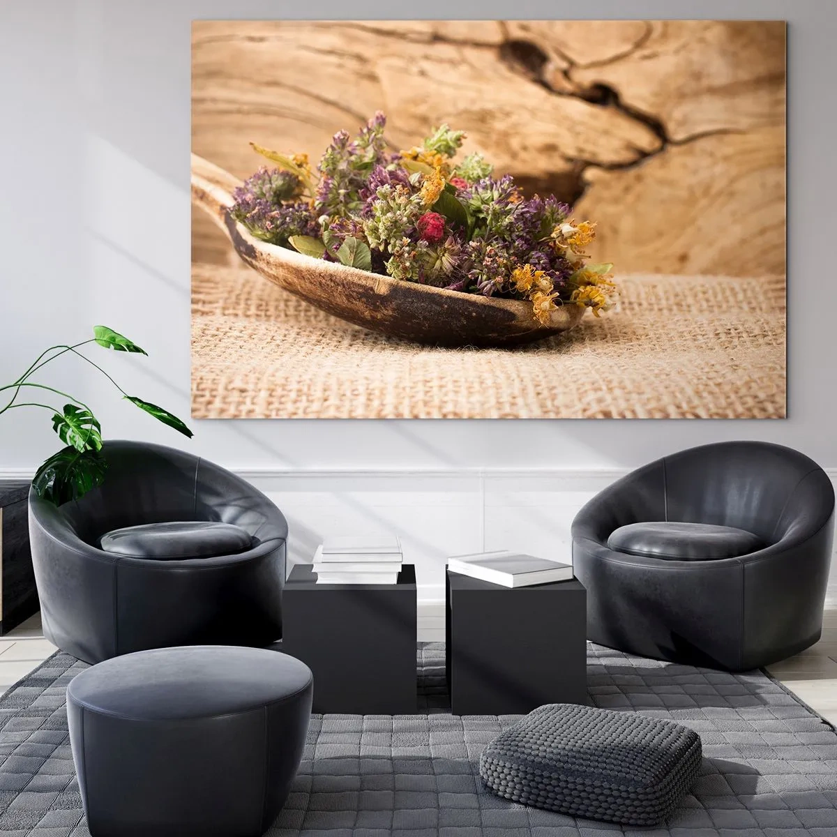 Glastavla - Bild på glas - Färgglada blommor och doftande örter - 120x80 cm
