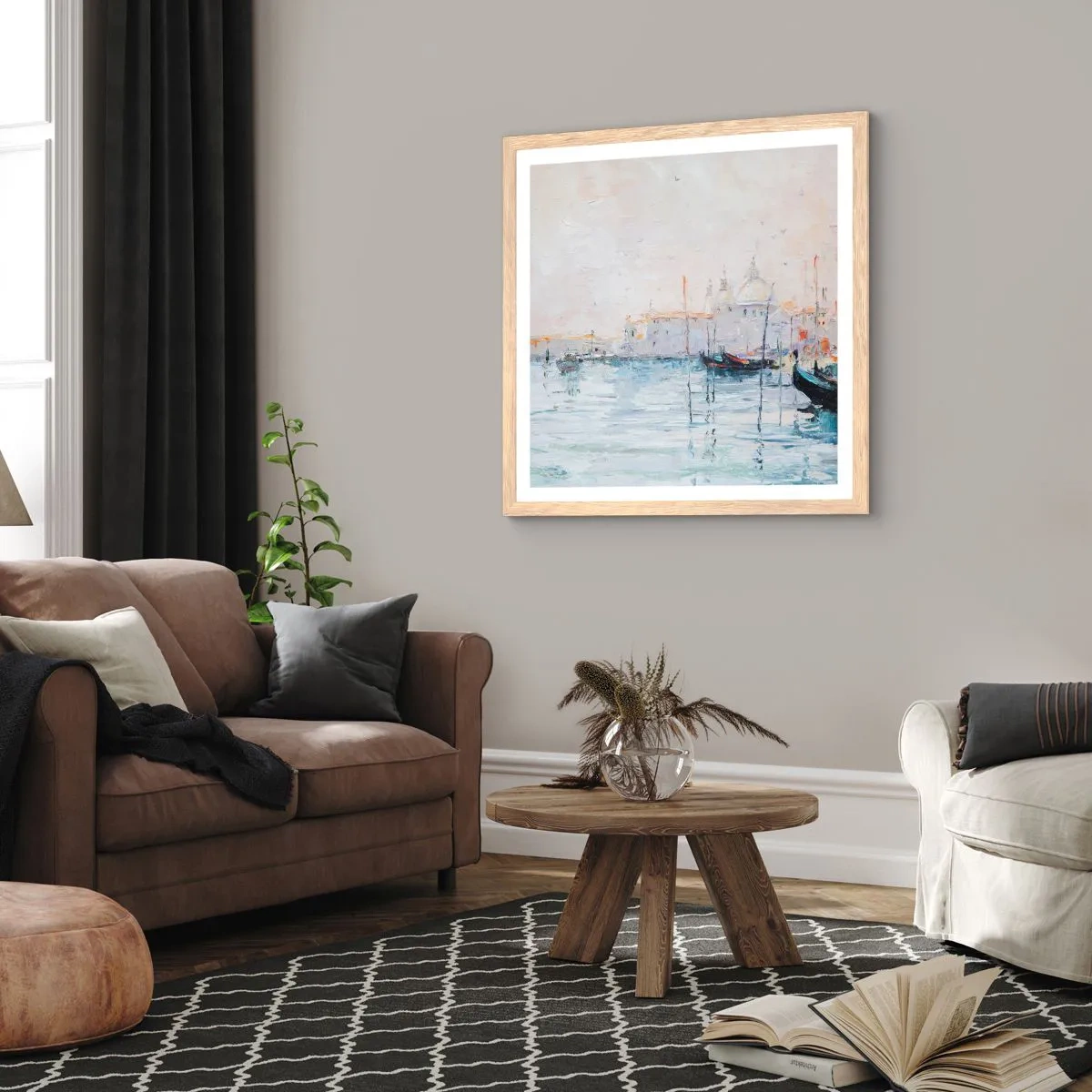 Affisch i ram av ljusek - Bortom vatten, bortom dimma - 60x60 cm