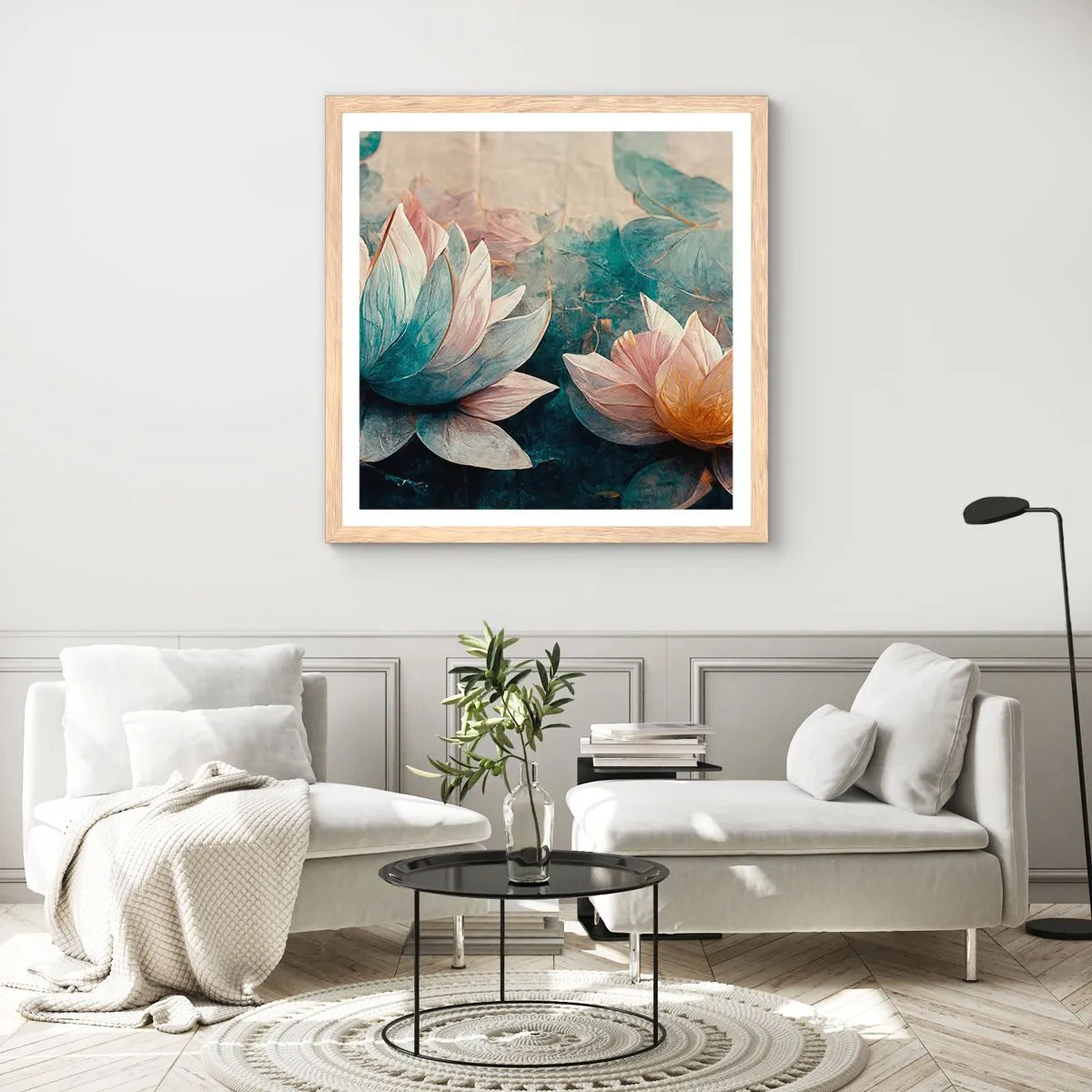 Affisch i ram av ljusek - Stjärnor i en sjö - 30x30 cm