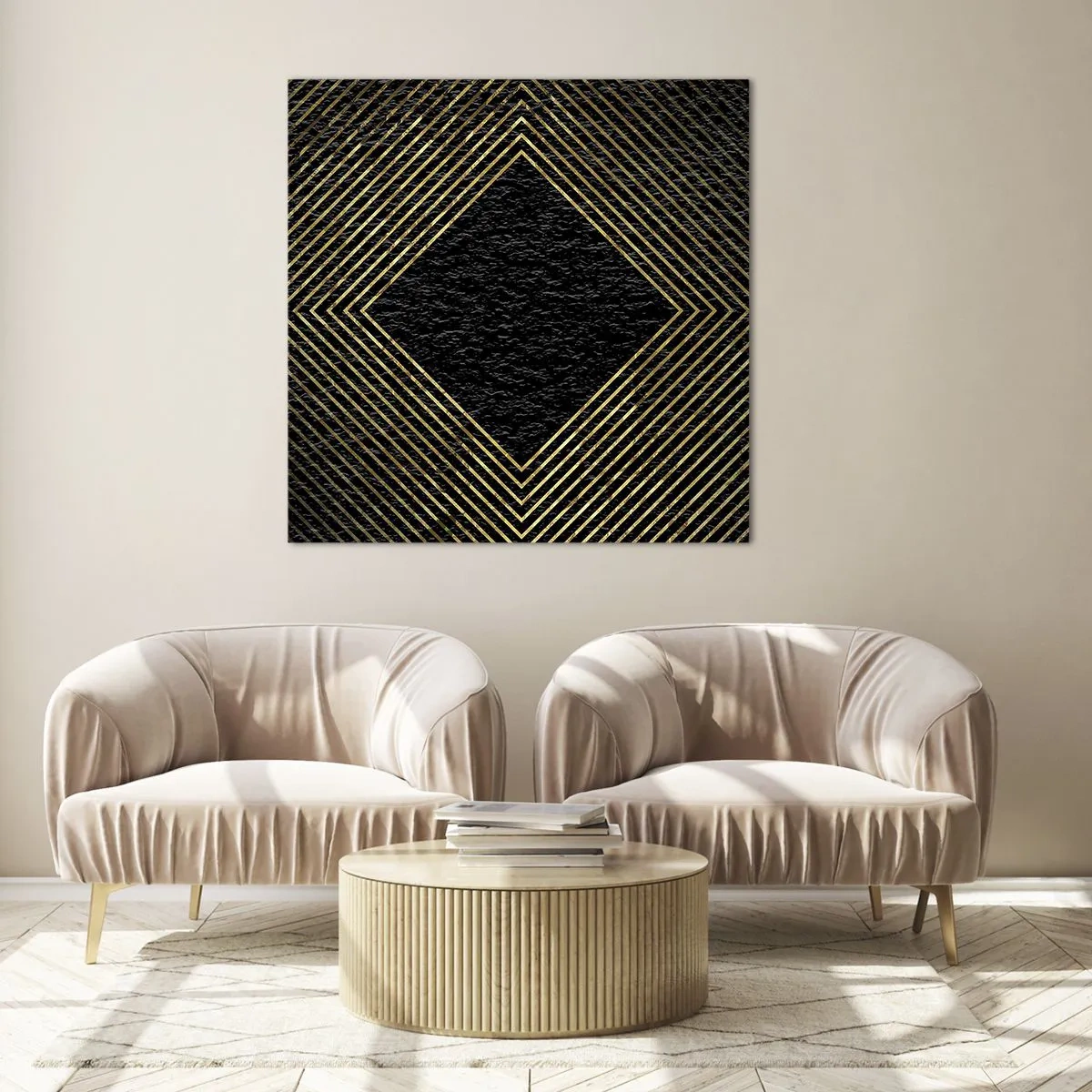 Glastavla - Bild på glas - Geometri i glamourstil - 70x70 cm