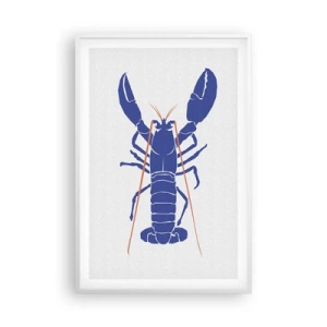 Affisch i vit ram - Utsökt hummer i mörkblått - 61x91 cm
