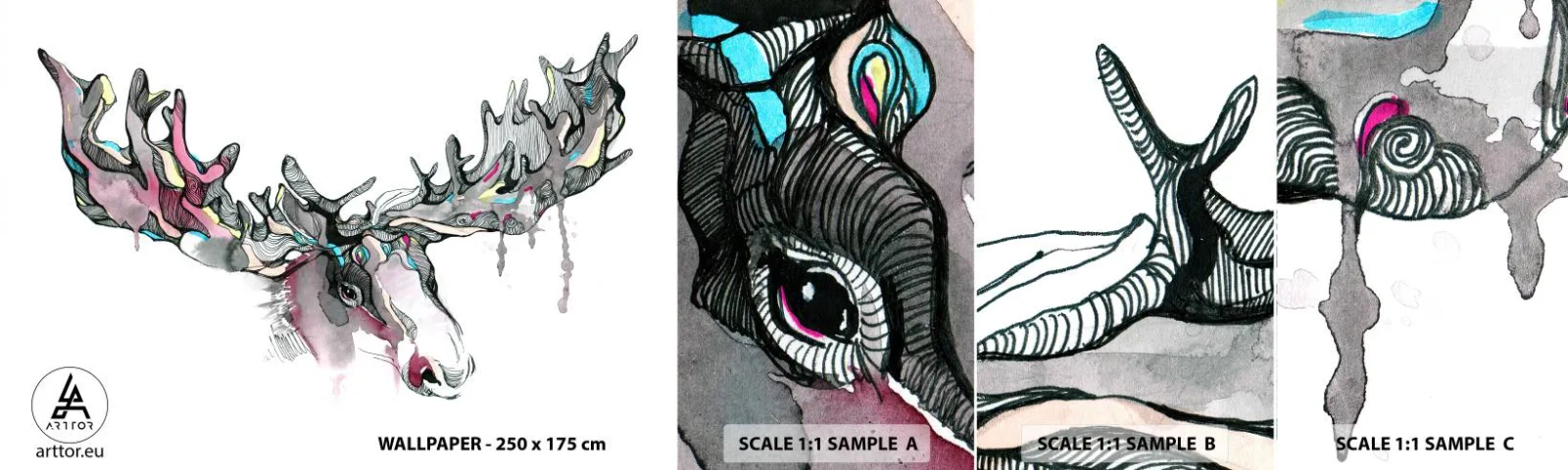 Fototapet Prov Standard Eco - Skogskungens krona - Abstraktion, Älg, Natur - 100x30 cm