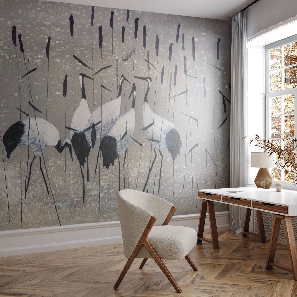 Självhäftande Fototapet Deluxe Sticker - Bland sina - Kran, Fågel, Natur - 250x175 cm