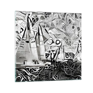 Glastavla - Bild på glas - Mellan vågorna - 50x50 cm