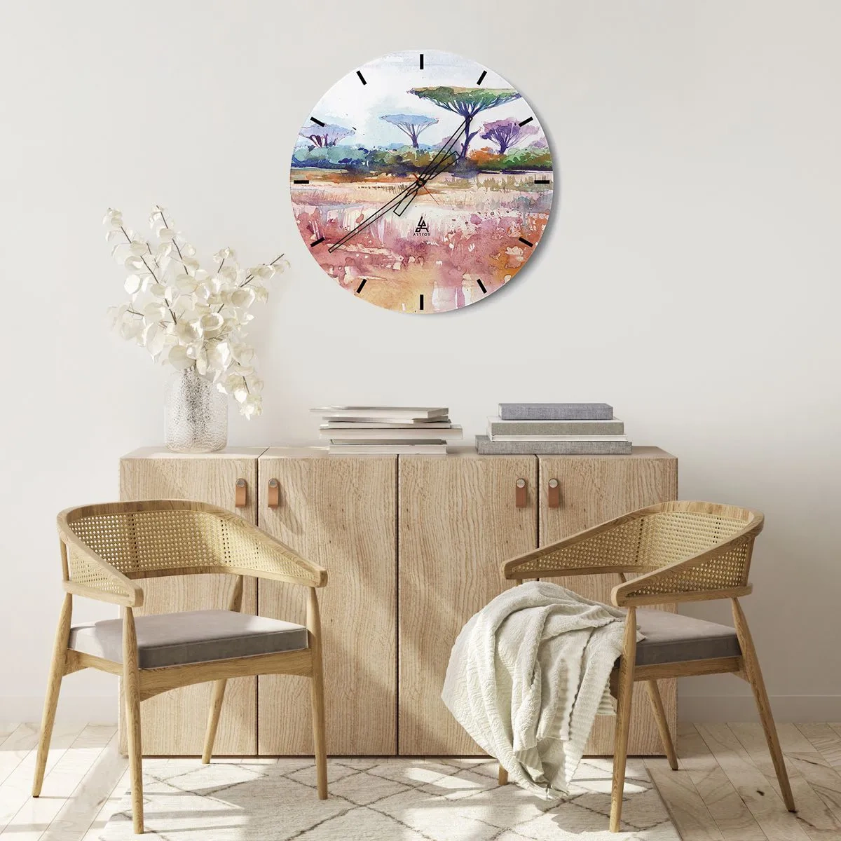 Väggklocka - Klocka på glas - Savannens färg - 40x40 cm