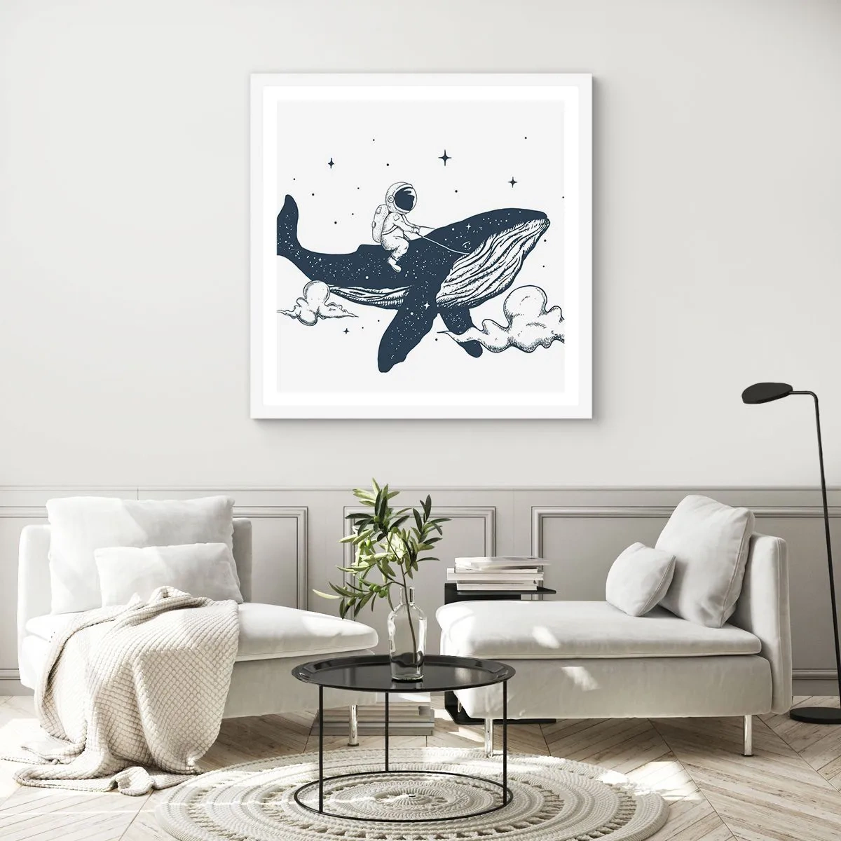 Affisch i vit ram - Rymdäventyr - 60x60 cm