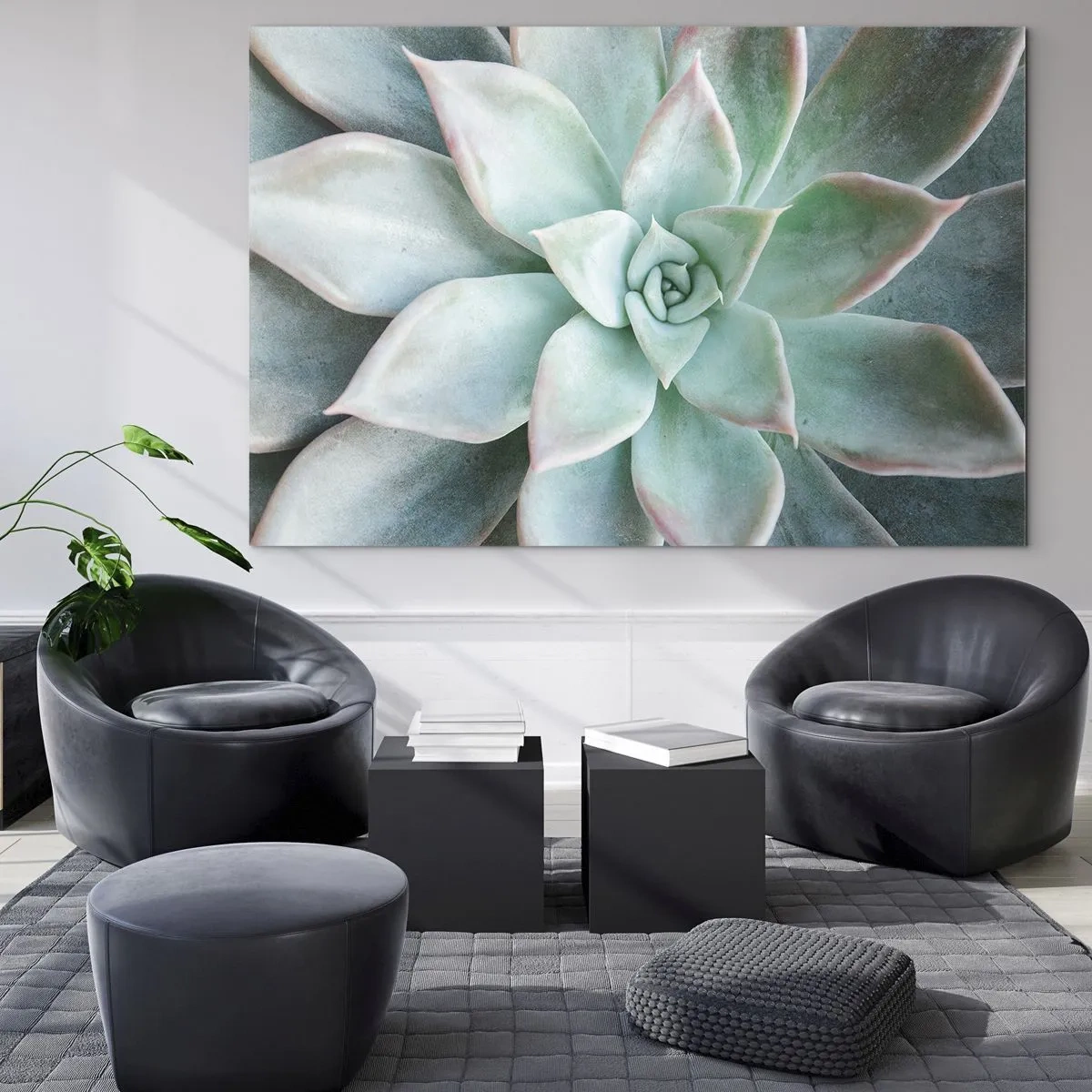 Glastavla - Bild på glas - Torra suckulenta blad med en delikat, grågrön nyans - 70x50cm - Öknens hjärta - Modern väggdekoration för vardagsrum och sovrum ARTTOR