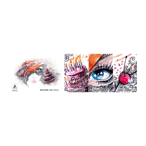 Provbit av självhäftande fototapet Deluxe Sticker - Med henne har vi högtid varje dag - Abstraktion, Kvinnans ansikte, Kaka - 100x30 cm