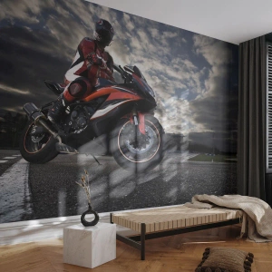 Fototapet Premium Sand - Mörk ryttare - Bil, Motorcykel, Lopp - 200x140 cm
