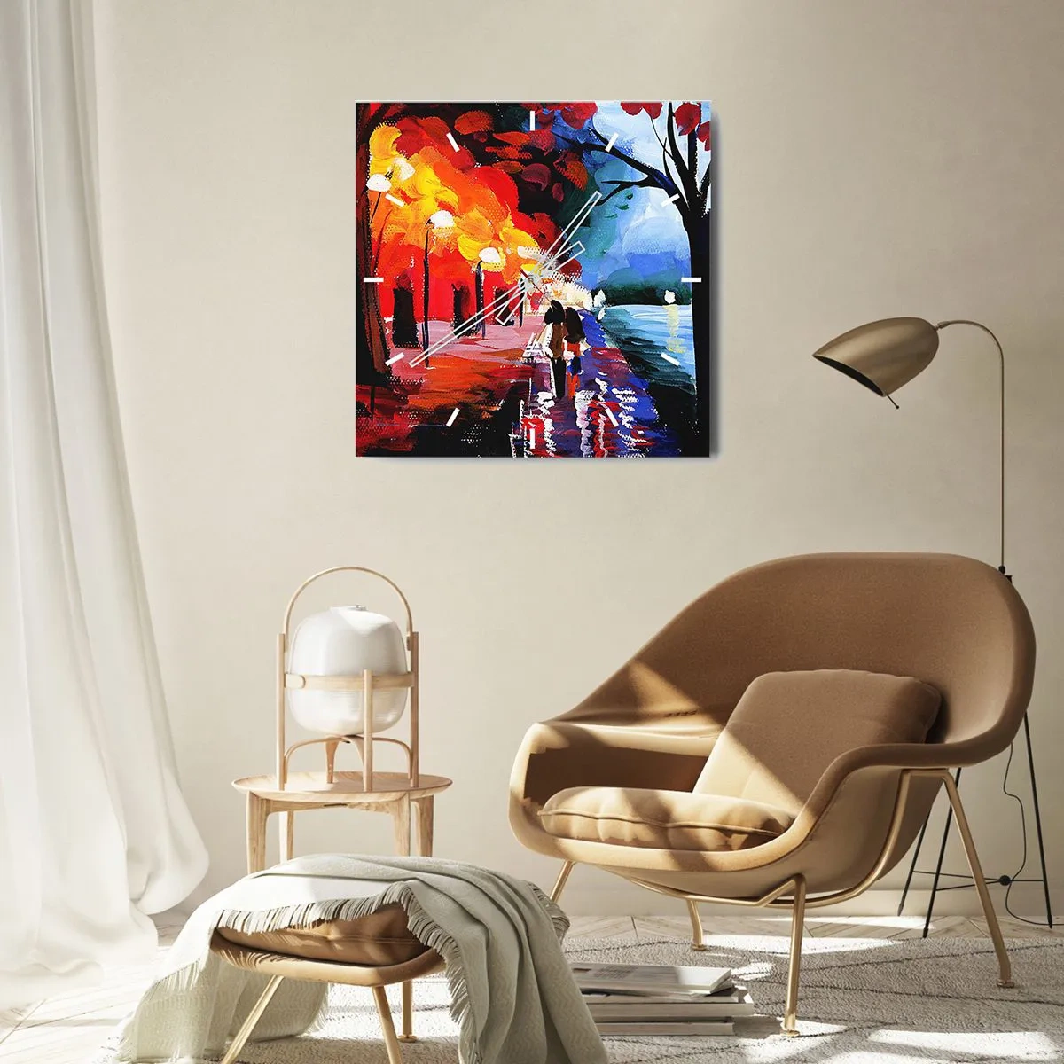 Väggklocka - Klocka på glas - Brinnande höst i parken - 40x40 cm