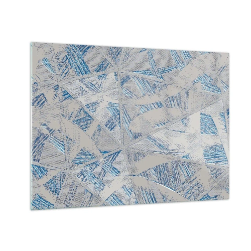 Glastavla - Bild på glas - Geometriska mönster i nyanser av grått och blått - 70x50cm - I en gråblå labyrint - Modern väggdekoration för vardagsrum och sovrum ARTTOR