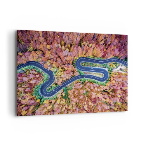 Canvastavla - Bild på duk - Slingrande väg genom skogen - 100x70 cm