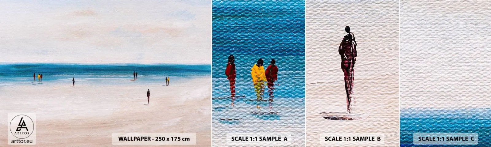 Provbit av självhäftande fototapet Deluxe Sticker - Ett naturligt behov - Strand, människor, Minimalism - 100x30 cm