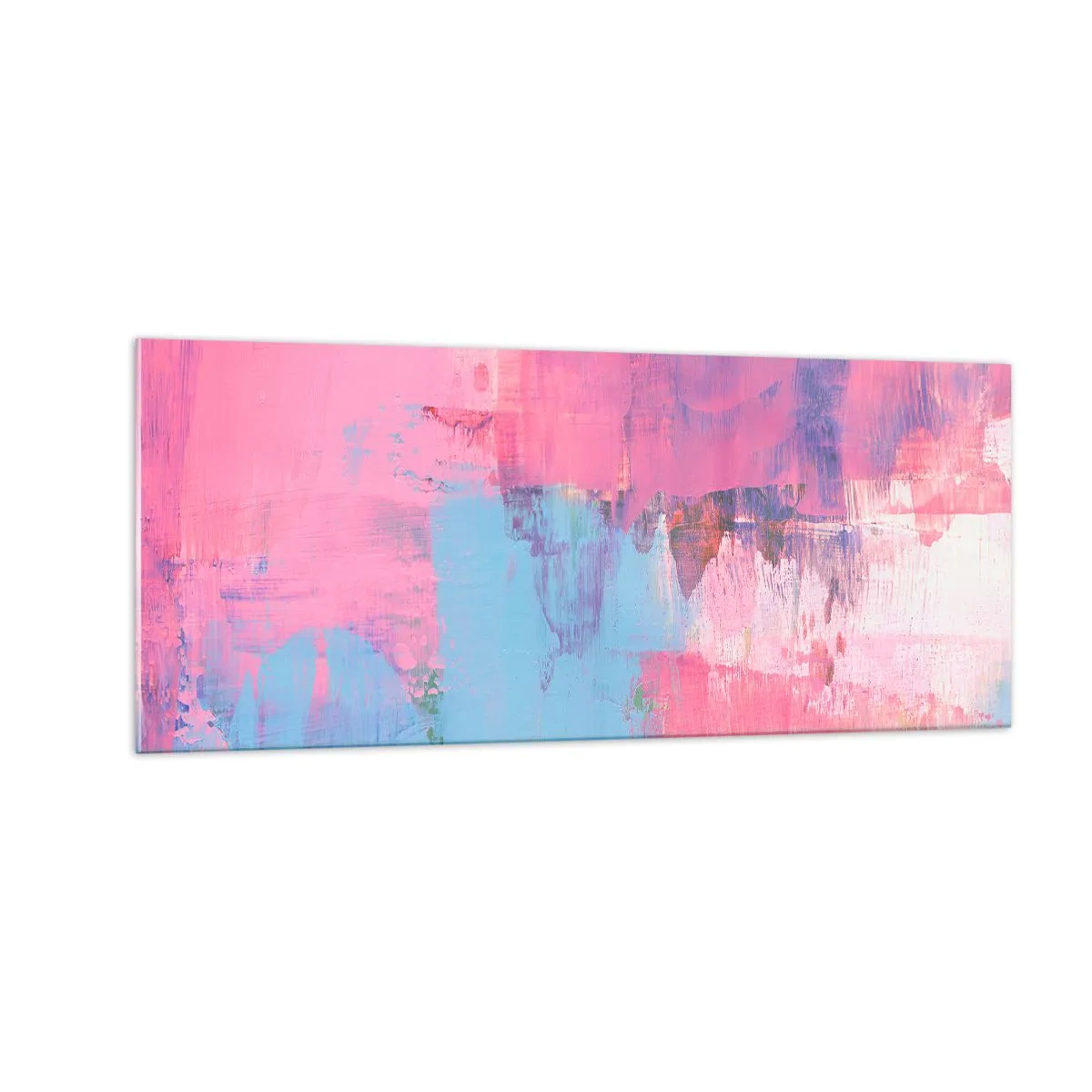 Glastavla - Bild på glas - Rosa, blått och en gnutta ljus - 100x40 cm