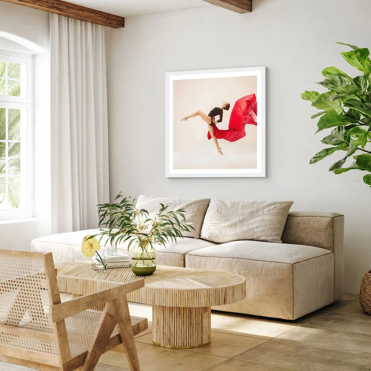 Affisch i vit ram - Röd och svart - 40x40 cm