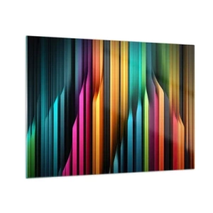 Glastavla - Bild på glas - Flerfärgade vertikala ränder som påminner om ljus och rörelse - 70x50cm - Lysande orgel - Modern väggdekoration för vardagsrum och sovrum ARTTOR