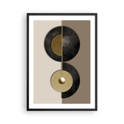 Affisch i svart ram - Modern abstraktion med geometriska gulddetaljer - 50x70cm - Variationer runt en cirkel - Modern väggdekoration för vardagsrum och sovrum ARTTOR