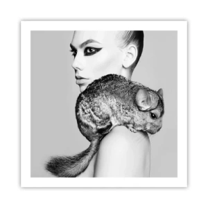 Affisch - Dam med chinchilla - 60x60 cm