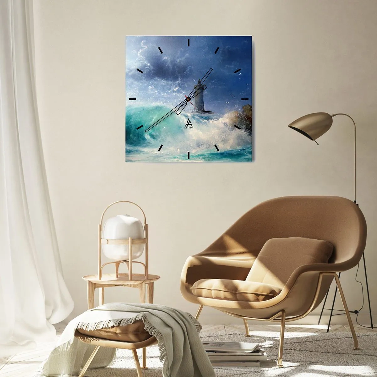 Väggklocka - Klocka på glas - På vakt mot elementen - 40x40 cm