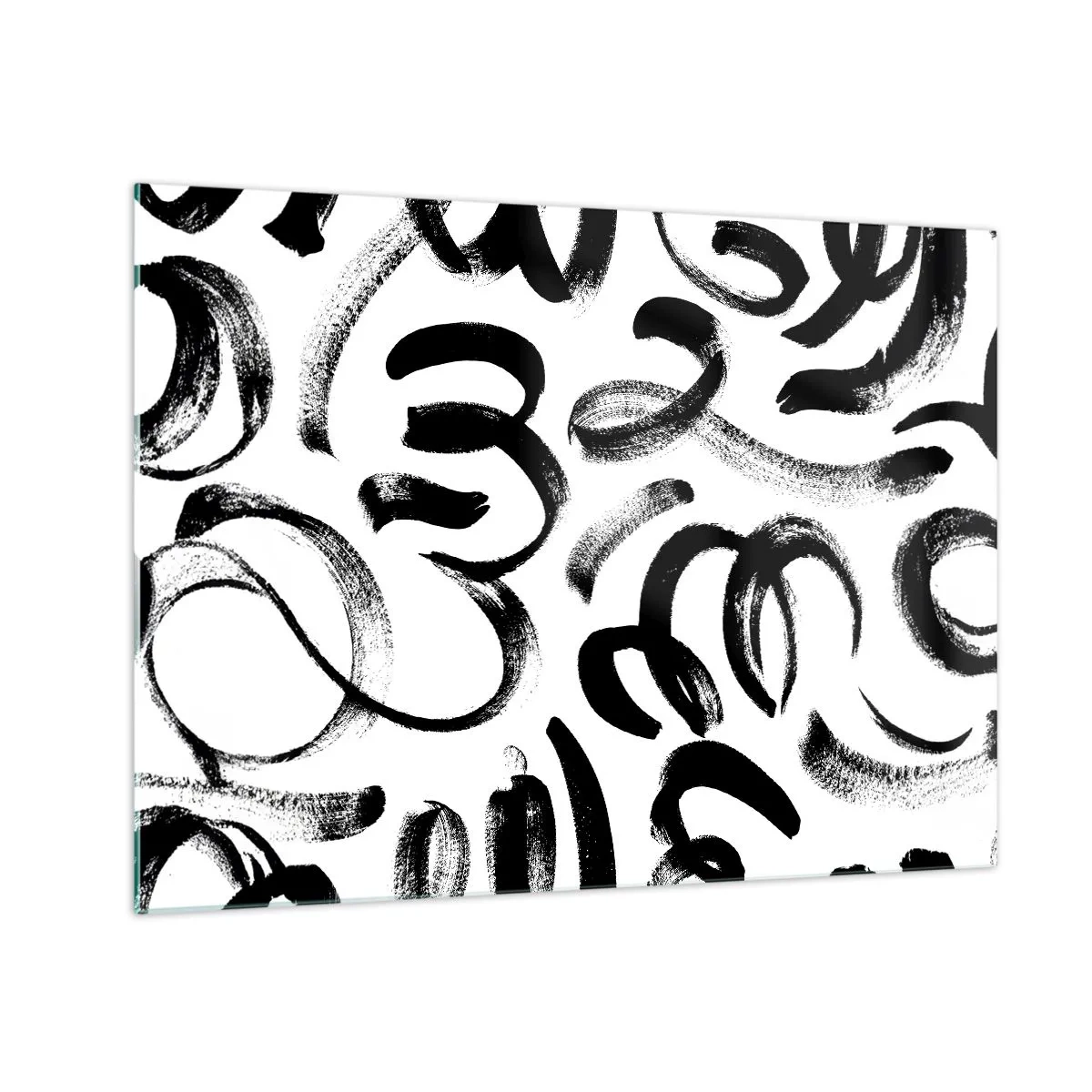 Glastavla - Bild på glas - Svartvita abstrakta penseldrag - 70x50cm - Svart på vitt - Modern väggdekoration för vardagsrum och sovrum ARTTOR