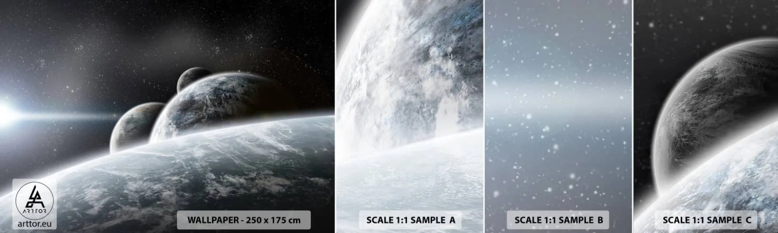 Provbit av självhäftande fototapet Deluxe Sticker - Sfärers rymdmusik - Astronomi, Kosmos, Galaxy - 100x30 cm