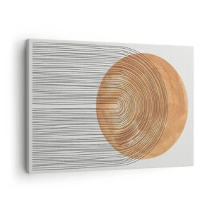 Canvastavla - Bild på duk - Geometrisk komposition med cirklar och linjer i varma färger. - 70x50cm - En solig komposition - Modern väggdekoration för vardagsrum och sovrum ARTTOR