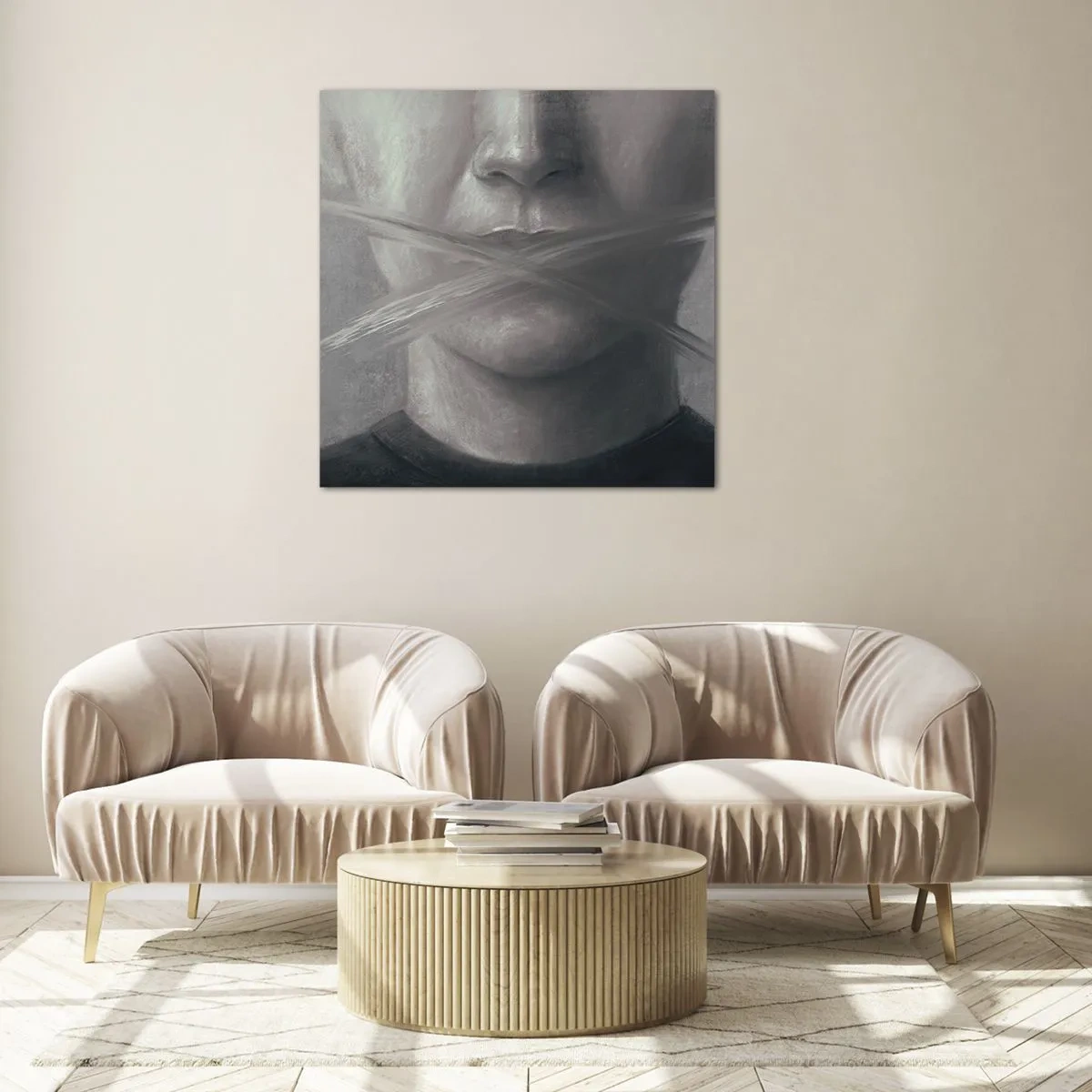 Glastavla - Bild på glas - Inte ett ord - 70x70 cm