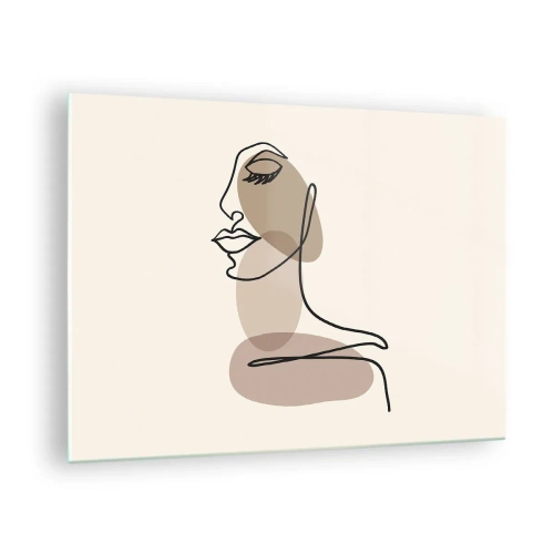 Glastavla - Bild på glas - Ett minimalistiskt kvinnoporträtt gjort med en heldragen linje. - 70x50cm - Skönhetens säkra linje - Modern väggdekoration för vardagsrum och sovrum ARTTOR