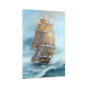 Glastavla - Bild på glas - Vinkande genom vågorna - 70x100 cm