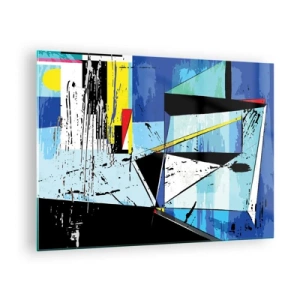 Glastavla - Bild på glas - Abstrakt geometrisk komposition i nyanser av blått - 70x50cm - Se värden ur en vinkel... - Modern väggdekoration för vardagsrum och sovrum ARTTOR