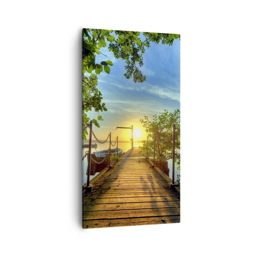 Canvastavla - Bild på duk - Solnedgång vid vatten - 55x100 cm
