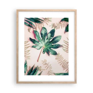Affisch i ram av ljusek - Grönskans studie mot rosa bakgrund - 40x50 cm