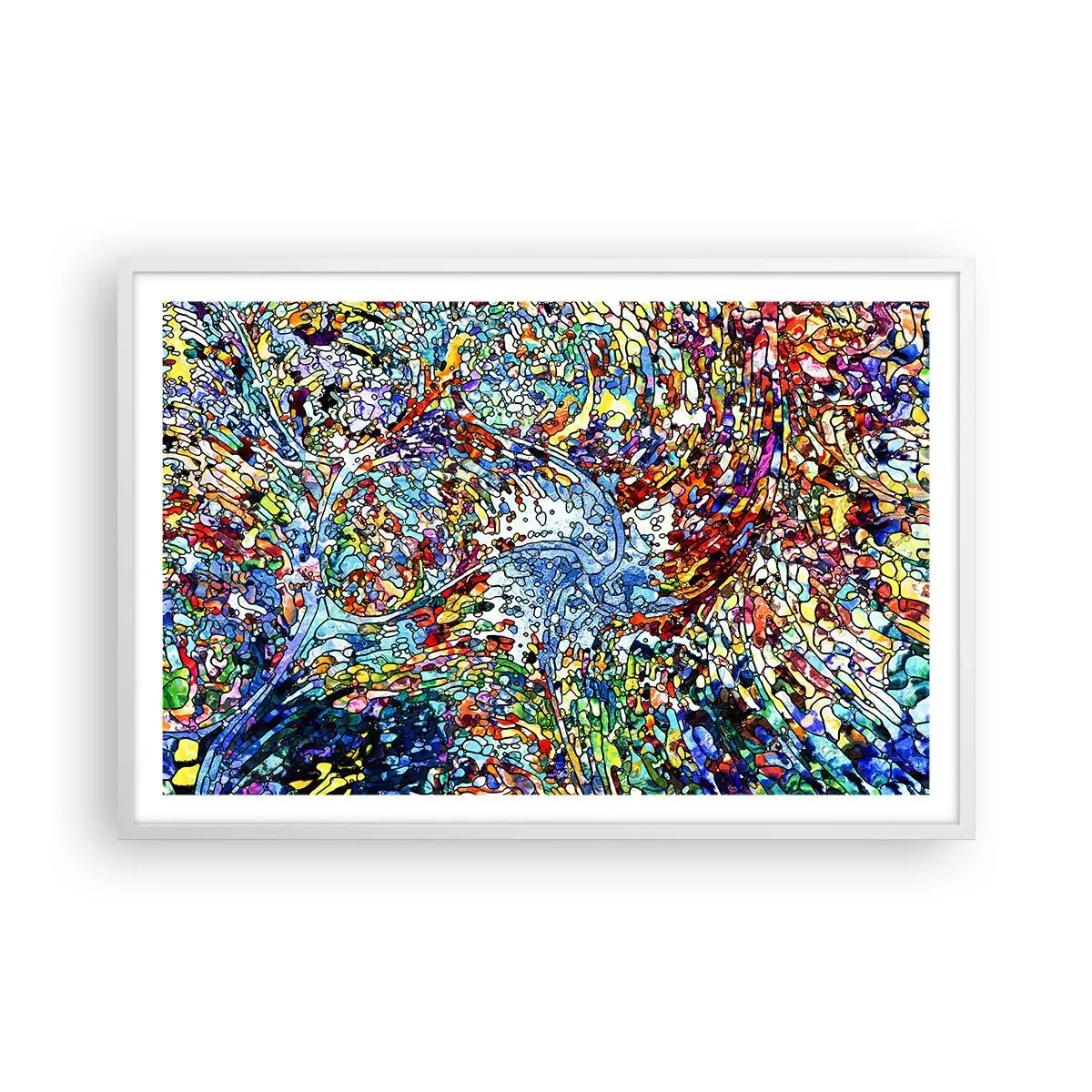 Affisch i vit ram - Glasmålning - droppar  - 91x61 cm