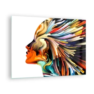 Glastavla - Bild på glas - En explosion av färg i form av en mänsklig siluett - 70x50cm - Fantasin exploderar - Modern väggdekoration för vardagsrum och sovrum ARTTOR