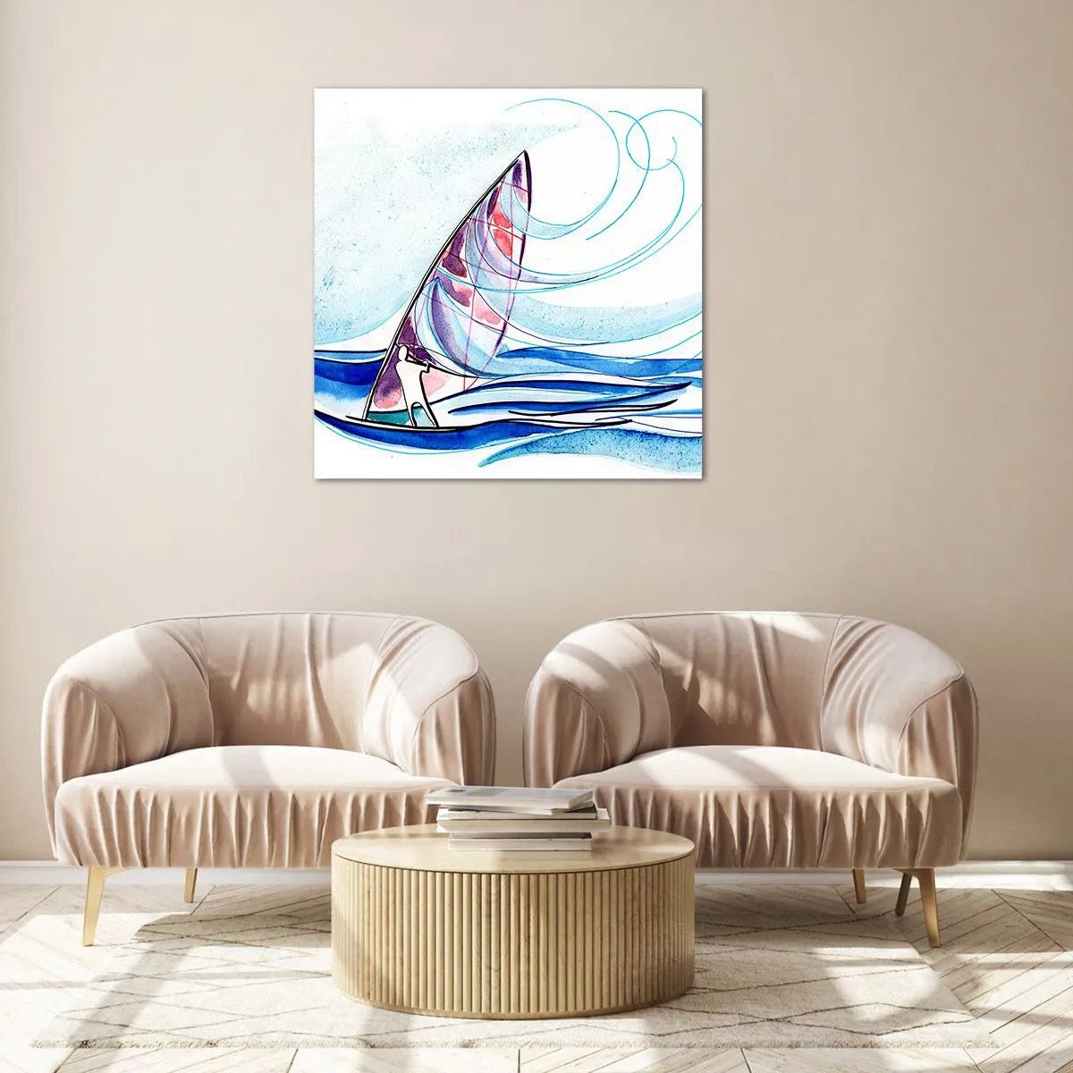 Glastavla - Bild på glas - Med vinden i vågornas rytm - 40x40 cm